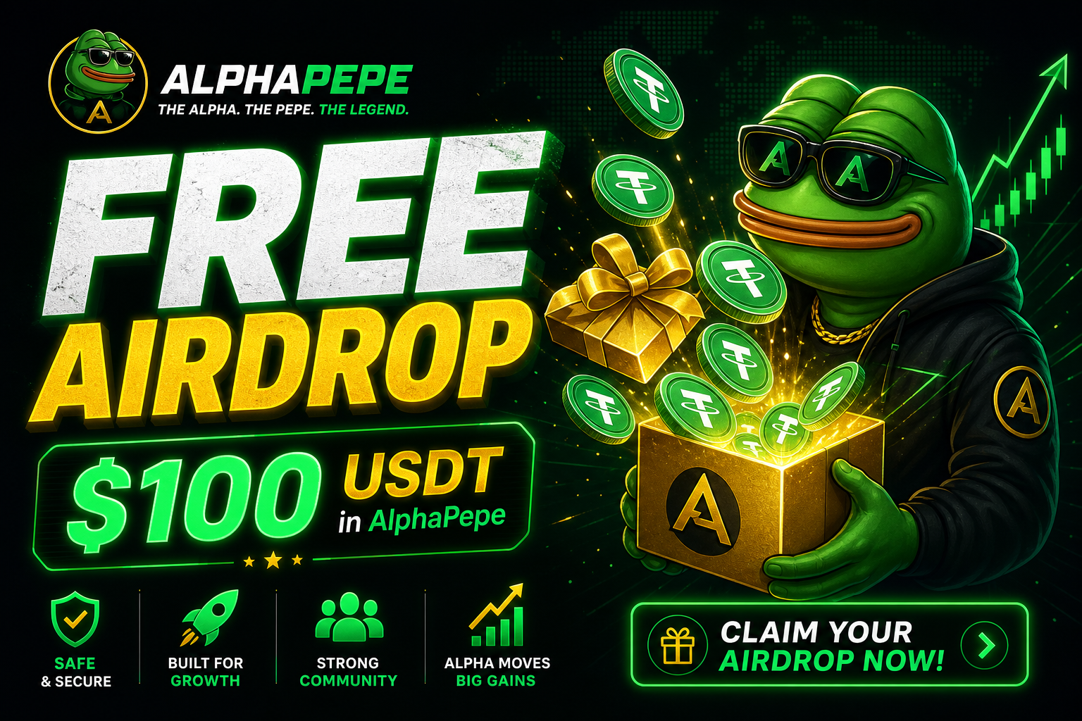 AlphaPepe free airdrop — $100 USDT in $ALPE