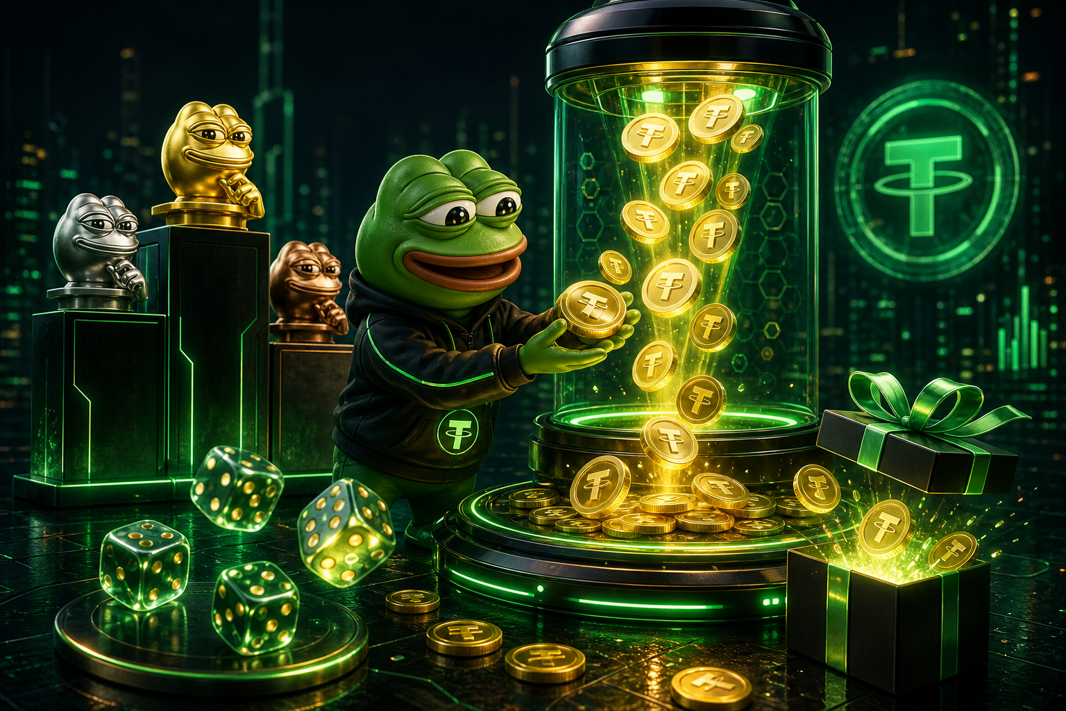 AlphaPepe USDT reward pools — leaderboard, monthly winners, surprise pool